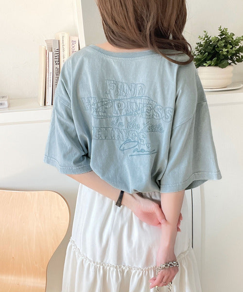 綿100%メンズライクヴィンテージウォッシュ☆前後2way刺繍ワイドネックTシャツ ce1260421