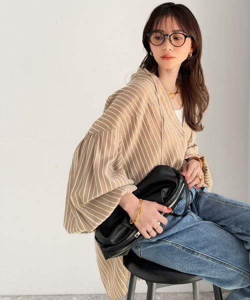 【Classical Evon】着回せる、大人の遊び心。前後2waドビーストライプブラウス ev1070224