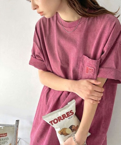 《JaVa ジャバコラボ》古着風ストリートMIX。綿100%ヘヴィーウエイト胸ポケピグメントTシャツ jv1029020