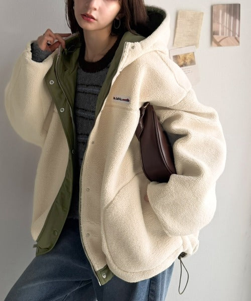 《JaVaジャバコラボ》「今日はどっちで着る？」2WAYで楽しむ リバーシブルフーディーブルゾン jv1070232