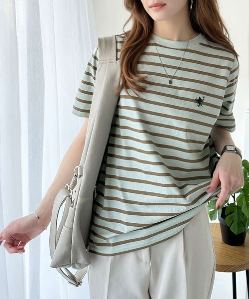 《Javaジャバコラボ》【sustaina+】大人の上級シンプル。滑らか綿100％ワンポイント刺繍Tシャツ jv1260113