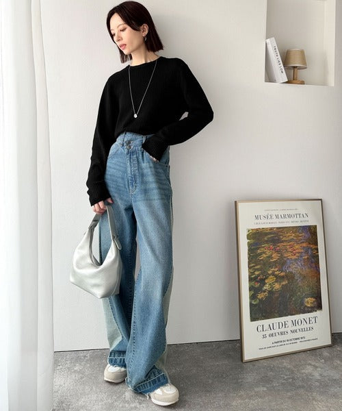 着映えトップス。シンプルライトリブニット（半袖・長袖） ce1050304