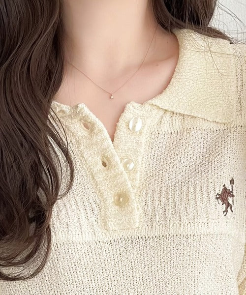 カジュアルコーデを格上げする。ワンポイント刺繍ブークレポロニットトップス(半袖) ce1260392