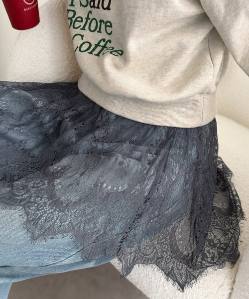 朝の救世主！いつものコーデに、ワンポイントの魔法♪ 重ねるだけで繊細レースが華やぐ レースレイヤードスカート ce1020397