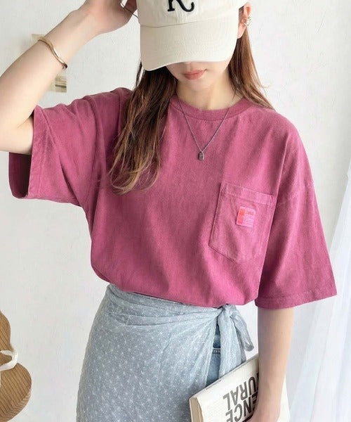 《JaVa ジャバコラボ》古着風ストリートMIX。綿100%ヘヴィーウエイト胸ポケピグメントTシャツ jv1029020