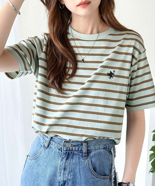 《Javaジャバコラボ》【sustaina+】大人の上級シンプル。滑らか綿100％ワンポイント刺繍Tシャツ jv1260113