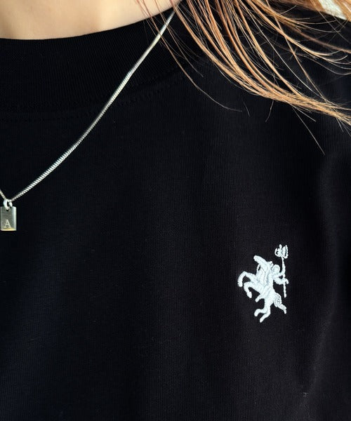 大人女子の上品ベーシック。綿100％シルケットモックネックフレンチTシャツ(刺繍) ce1260395