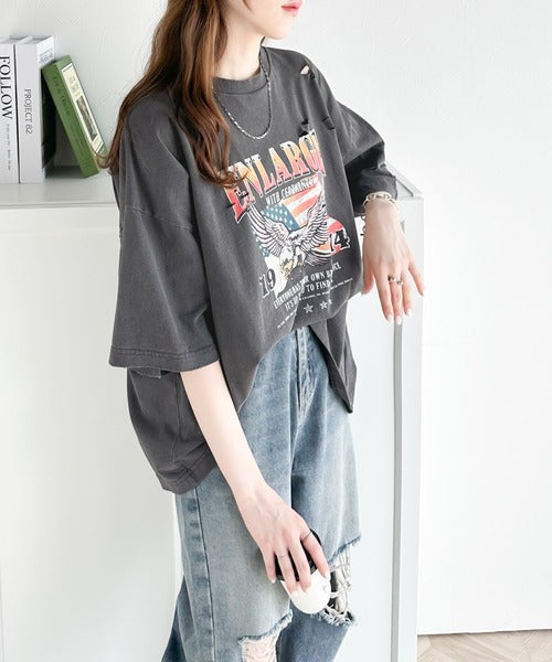 《Javaジャバコラボ》ゆるっとカジュアルに着こなす。綿100%ピグメント加工グラフィックプリントTシャツ＆ロンT(半袖)(長袖) jv1050148