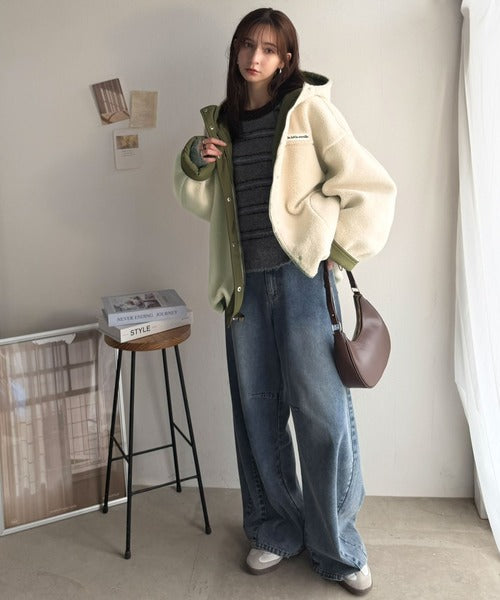 《JaVaジャバコラボ》「今日はどっちで着る？」2WAYで楽しむ リバーシブルフーディーブルゾン jv1070232