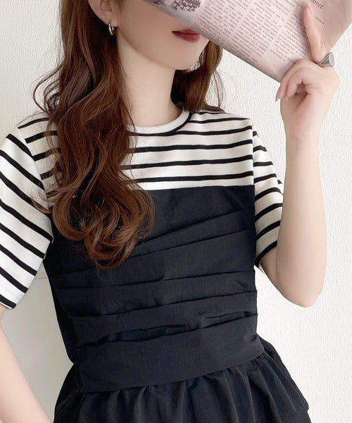 簡単おしゃれが叶う。Tシャツ×ビスチェドッキング半袖トップス ce1260345
