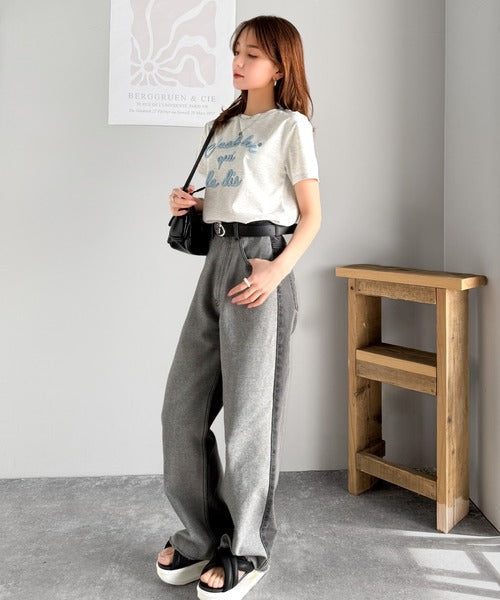 【mily bilet】着るだけでオシャレ感！ロゴプレート付きカラーフレンチコード刺繍Tシャツ(半袖) mi1329015