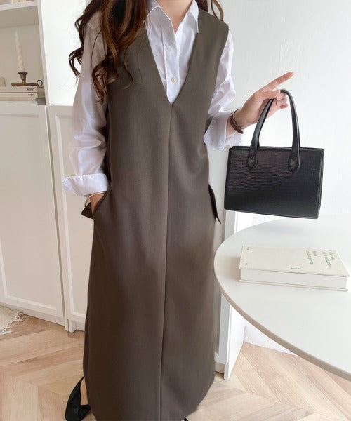 上品リラクシーstyle。ポケット付Vネックワンピース ce1260076
