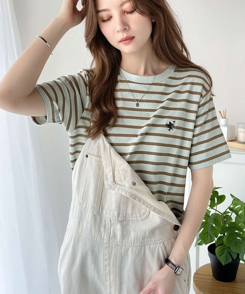 《Javaジャバコラボ》【sustaina+】大人の上級シンプル。滑らか綿100％ワンポイント刺繍Tシャツ jv1260113