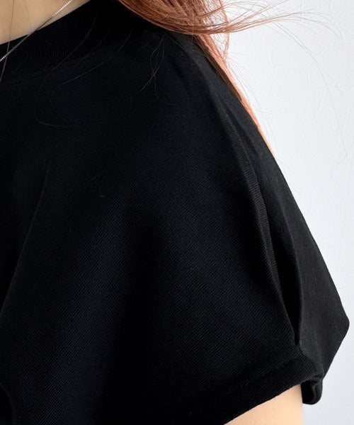 大人女子の上品ベーシック。綿100％シルケットモックネックフレンチTシャツ(刺繍) ce1260395