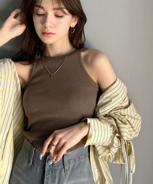 【mily bilet】シンプルに1枚でも着られる♪カップ付きテレコリブアメスリタンクトップ mi1029123