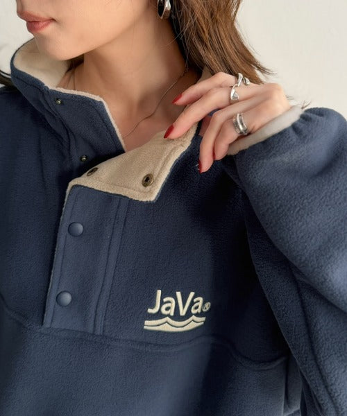 《JaVaジャバコラボ》ふんわり暖か。軽量配色フリースハーフジッププルオーバー（オーバーサイズ） jv1240141