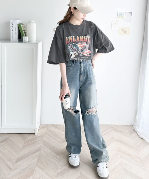 《Javaジャバコラボ》ゆるっとカジュアルに着こなす。綿100%ピグメント加工グラフィックプリントTシャツ＆ロンT(半袖)(長袖) jv1050148