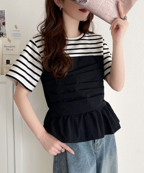 簡単おしゃれが叶う。Tシャツ×ビスチェドッキング半袖トップス ce1260345