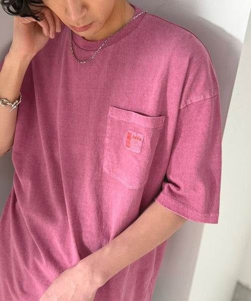 《JaVa ジャバコラボ》古着風ストリートMIX。綿100%ヘヴィーウエイト胸ポケピグメントTシャツ jv1029020