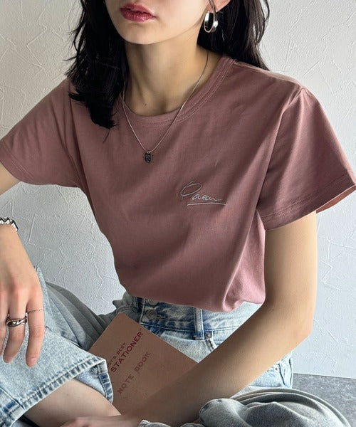 【sustaina+】こなれ感たっぷり。オーガニックコットン100％胸元PAEAN刺繍Tシャツ(半袖) ce1260401