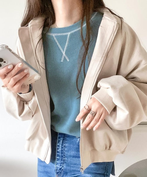 《JaVaジャバ 別注》シンプルなのに格上げ。2way配色ワッフルロンTee jv1260065