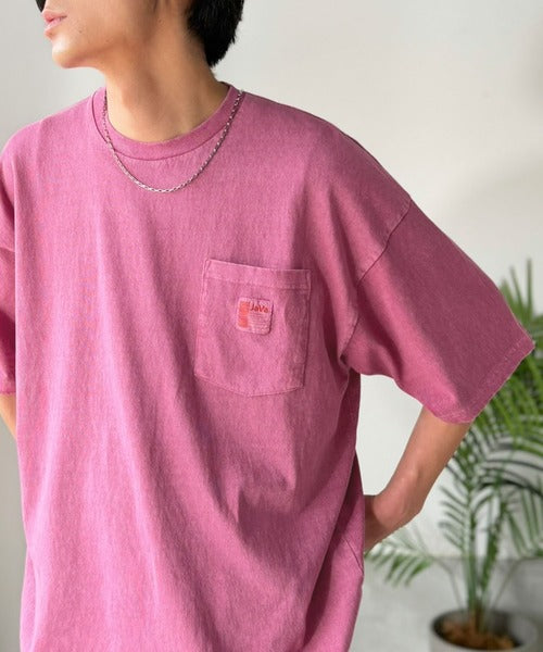 《JaVa ジャバコラボ》古着風ストリートMIX。綿100%ヘヴィーウエイト胸ポケピグメントTシャツ jv1029020