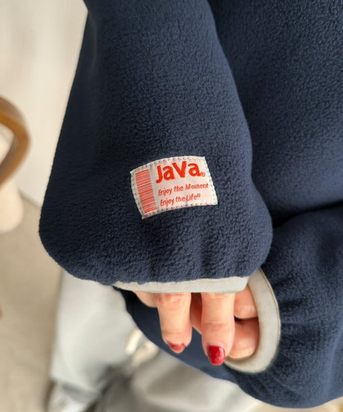 《JaVaジャバコラボ》ふんわり暖か。軽量配色フリースハーフジッププルオーバー（オーバーサイズ） jv1240141