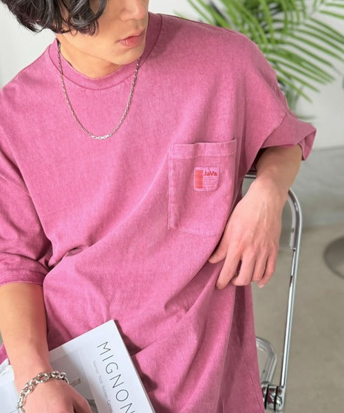 《JaVa ジャバコラボ》古着風ストリートMIX。綿100%ヘヴィーウエイト胸ポケピグメントTシャツ jv1029020