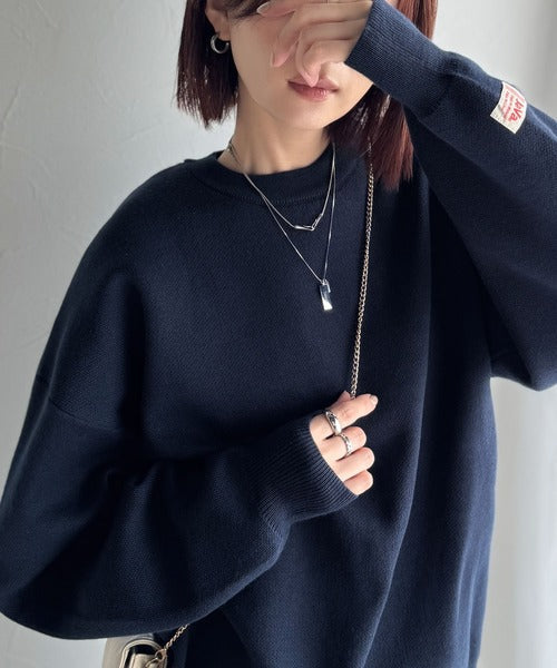 《JaVaジャバコラボ》”リバーシブル”で見た目も気分も2倍楽しい！ダブルフェイスカラー スウェットライク ニットプルオーバー jv1020282