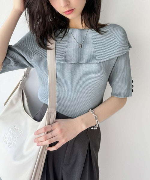 大人フェミニンな着こなし。オフショルリブニット(半袖) ce1020234