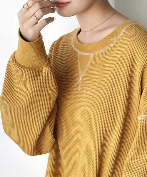 《JaVaジャバ 別注》シンプルなのに格上げ。2way配色ワッフルロンTee jv1260065
