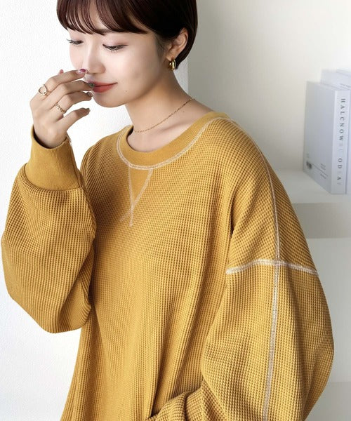 《JaVaジャバ 別注》シンプルなのに格上げ。2way配色ワッフルロンTee jv1260065