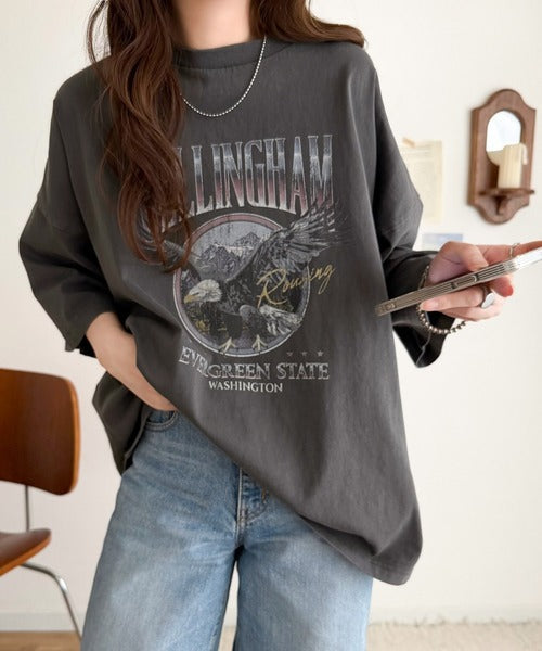 《Javaジャバコラボ》ゆるっとカジュアルに着こなす。綿100%ピグメント加工グラフィックプリントTシャツ＆ロンT(半袖)(長袖) jv1050148