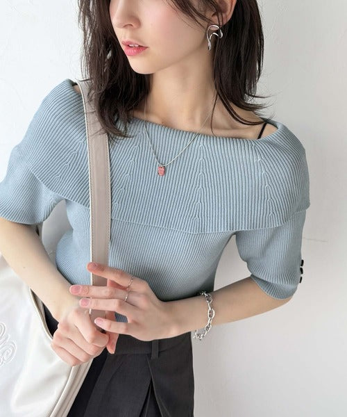 大人フェミニンな着こなし。オフショルリブニット(半袖) ce1020234