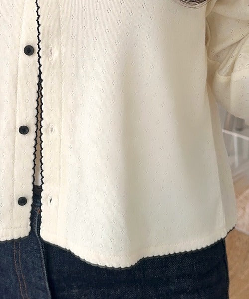 【mily bilet】ピコレースで甘さをひとさじ♪パターンメッシュヘンリーロングスリーブカーディガン mi1329073