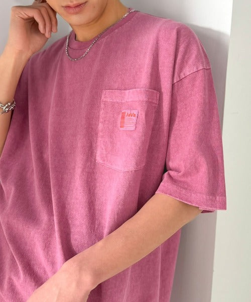 《JaVa ジャバコラボ》古着風ストリートMIX。綿100%ヘヴィーウエイト胸ポケピグメントTシャツ jv1029020