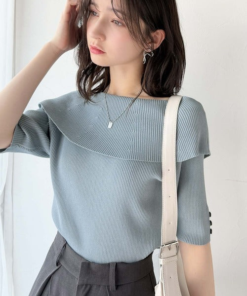大人フェミニンな着こなし。オフショルリブニット(半袖) ce1020234