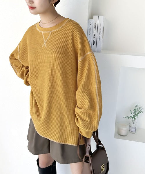 《JaVaジャバ 別注》シンプルなのに格上げ。2way配色ワッフルロンTee jv1260065