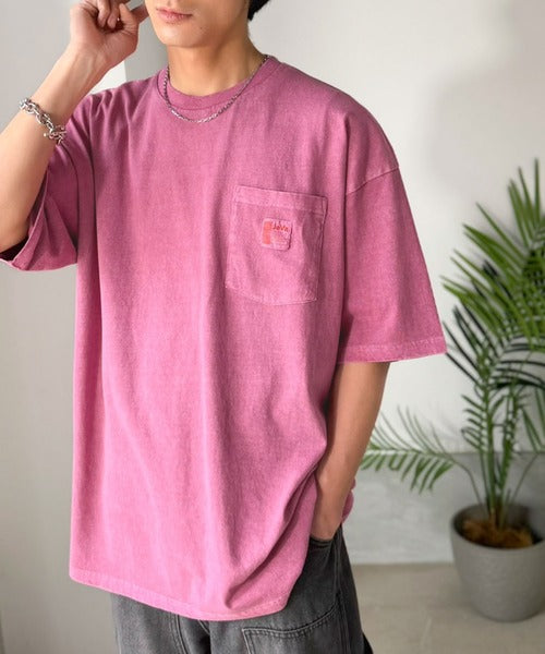 《JaVa ジャバコラボ》古着風ストリートMIX。綿100%ヘヴィーウエイト胸ポケピグメントTシャツ jv1029020