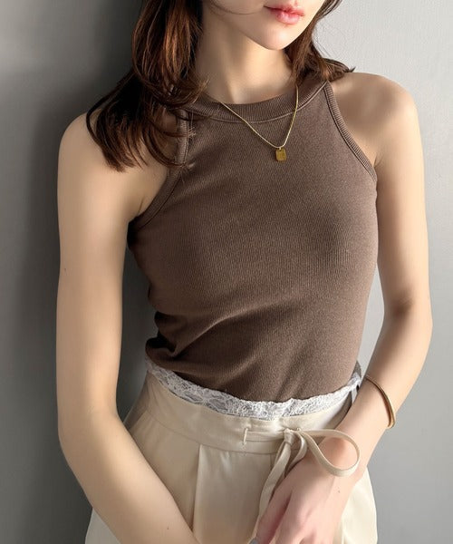 【mily bilet】シンプルに1枚でも着られる♪カップ付きテレコリブアメスリタンクトップ mi1029123
