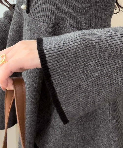 【mily bilet】秋薫る上品シルエット♪フリルで華やぐ主役級トップス。 配色パールボタンリブニットペプラムトップス mi1359031