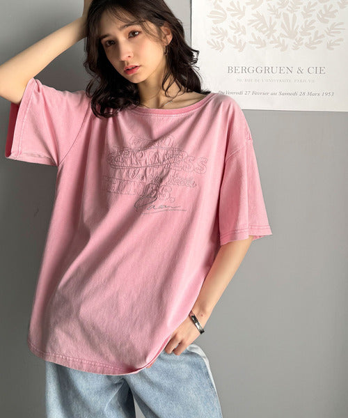 綿100%メンズライクヴィンテージウォッシュ☆前後2way刺繍ワイドネックTシャツ ce1260421