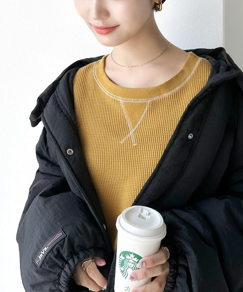 《JaVaジャバ 別注》シンプルなのに格上げ。2way配色ワッフルロンTee jv1260065