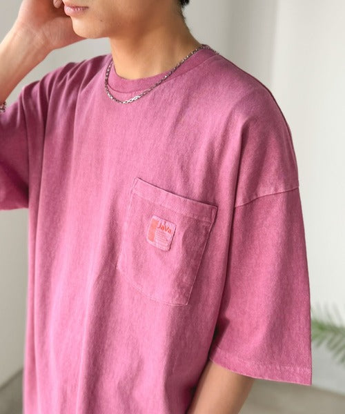 《JaVa ジャバコラボ》古着風ストリートMIX。綿100%ヘヴィーウエイト胸ポケピグメントTシャツ jv1029020
