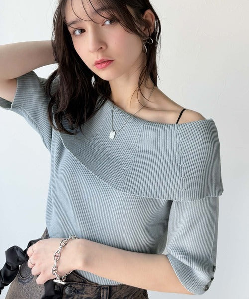 大人フェミニンな着こなし。オフショルリブニット(半袖) ce1020234