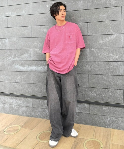 《JaVa ジャバコラボ》古着風ストリートMIX。綿100%ヘヴィーウエイト胸ポケピグメントTシャツ jv1029020