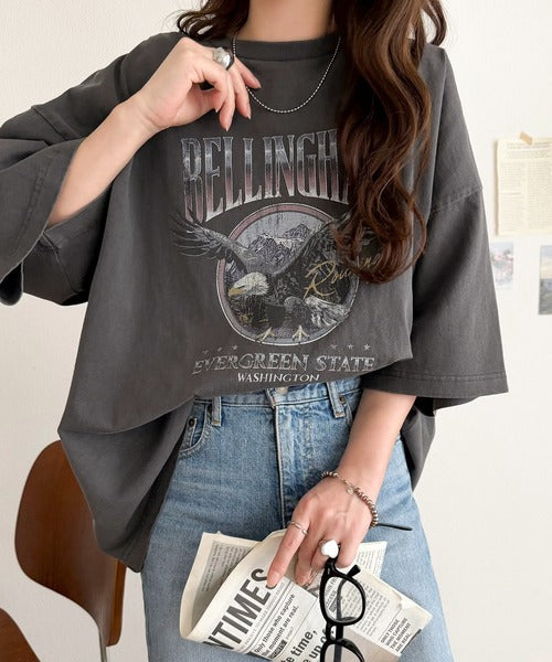 《Javaジャバコラボ》ゆるっとカジュアルに着こなす。綿100%ピグメント加工グラフィックプリントTシャツ＆ロンT(半袖)(長袖) jv1050148