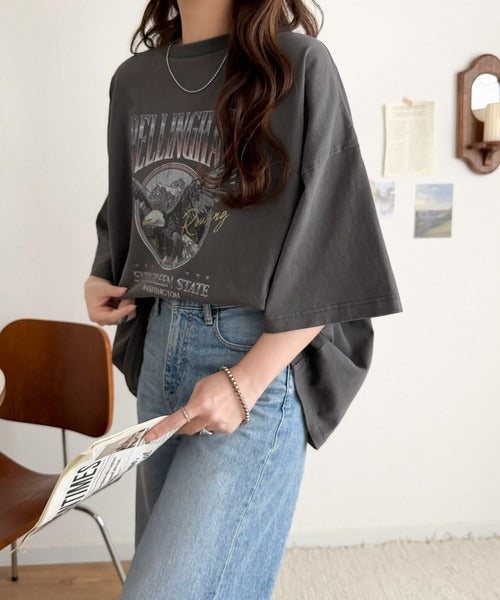 《Javaジャバコラボ》ゆるっとカジュアルに着こなす。綿100%ピグメント加工グラフィックプリントTシャツ＆ロンT(半袖)(長袖) jv1050148