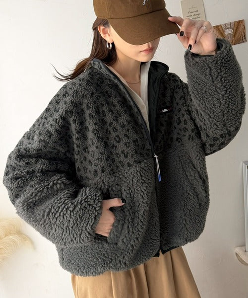 《JaVaジャバコラボ》ほっこり可愛い♪大人のもこもこボア切り替えスタンドネックブルゾン(ミドル丈) jv1265093