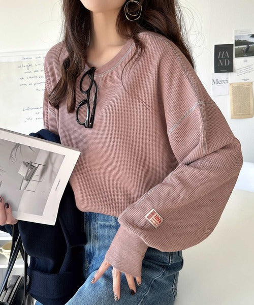 《JaVaジャバ 別注》シンプルなのに格上げ。2way配色ワッフルロンTee jv1260065